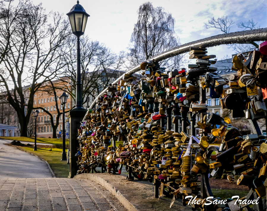 Love locks bridge Riga Latvia