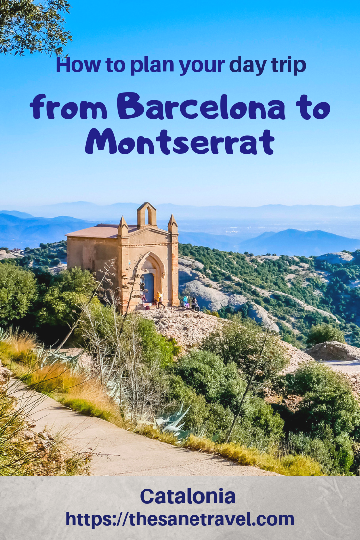 Montserrat is a mountain and a famous monastery where Basilica of the Black Madonna, the patroness of Catalonia, can be found. Both are worth visiting in one journey: praying at Black Madonna and hiking Monserrat mountain trails. It’s actually one of the best day trips from Barcelona you can make.  Here is how to plan your tour by train from Barcelona to Montserrat. #visitCatalonia #visitMontserrat #hikingMontserrat #hiking #Barcelonadaytrips #travelpics #Europetravel #travel #travelblog